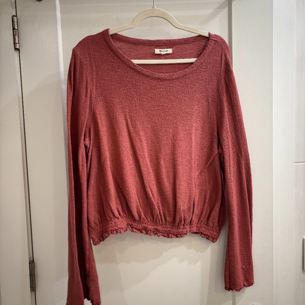 Madewell Texture & Thread Womens Smocked Bell Sleeve Top Mauve Pink
